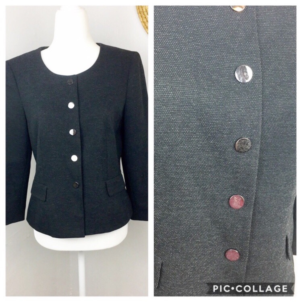 Kasper collarless dark gray 3/4 length suit top